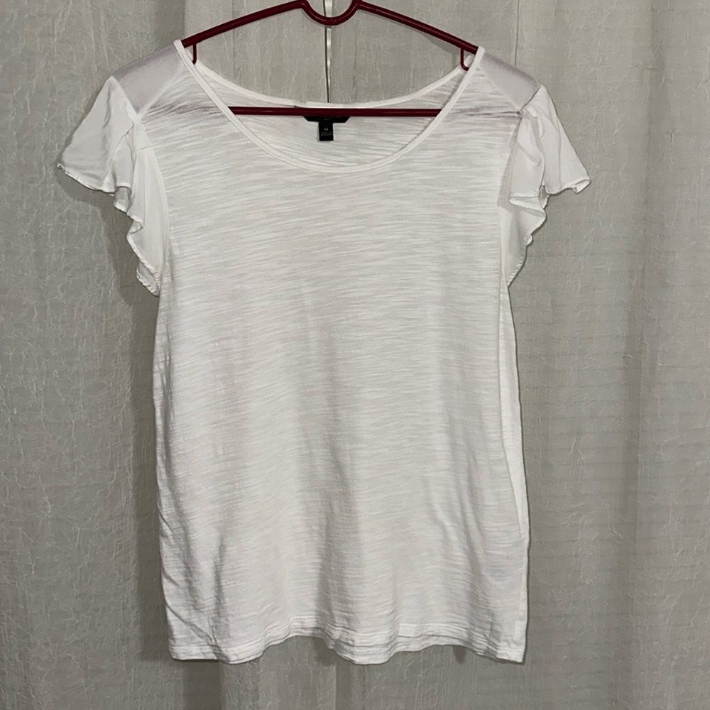 Banana Republic M White Short Flutter Sleeve Cotton Blend Tee
